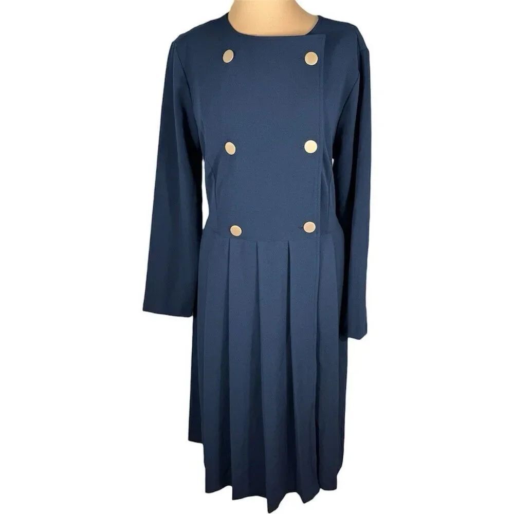 NWT Girl With Curves Lane Bryant Dress / Trench Coat Sz 20 Pleated Blue Pockets
